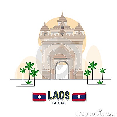 Patuxai Victory Monument in Vientiane. laos landmark. asean set Cartoon Illustration