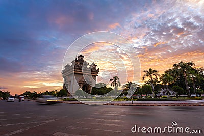 [Patuxay] Vientiane Laos, Sunrise in the morning at at Patuxai Stock Photo