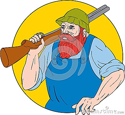 Paul Bunyan the Hunter Circle Drawing Vector Illustration