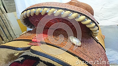 Paul Turner Quarter Horse Western Show Saddle rear view Editorial Stock Photo