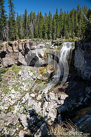 Paulina Falls waterfall in Newberry National Volcanic Monument, near Bend, Oregon USA Stock Photo