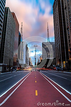 Paulista Avenue, financial center of the city and one of the main places of Sao Paulo, Brazil Editorial Stock Photo