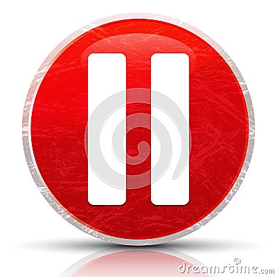 Pause icon metallic grunge abstract red round button illustration Cartoon Illustration