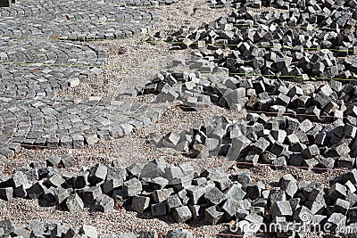 Pave stones layed out for paving Stock Photo