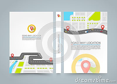 Paved path on the road. banner road book. A4 size Vector Illustration