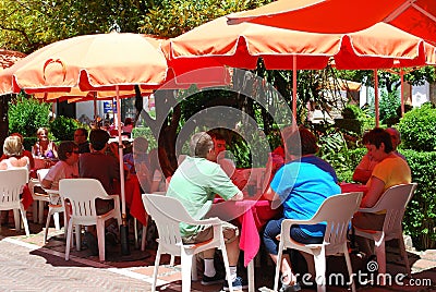 Cafe in Orange Square, Marbella. Editorial Stock Photo