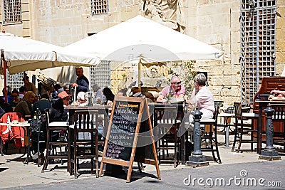 Pavement Cafe, Valletta. Editorial Stock Photo