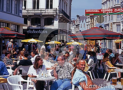 Pavement cafes, Brussels. Editorial Stock Photo