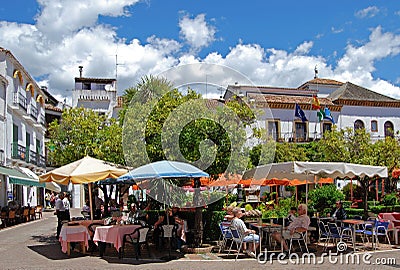 Pavement cafes, Orange Square, Marbella. Editorial Stock Photo