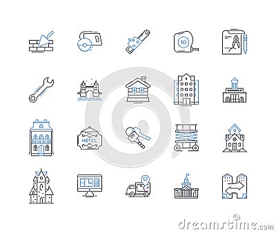 Paver line icons collection. Brick, St, Concrete, Driveway, Patio, Walkway, Hardscape vector and linear illustration Vector Illustration