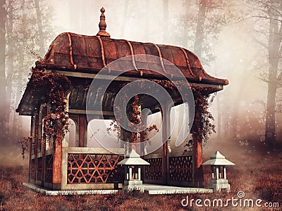 Pavilion in a colorful forest Stock Photo