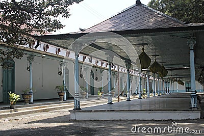 pavilion decorated with ethnically patterned lights and pillars Stock Photo