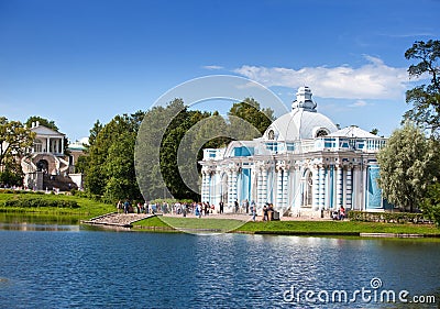 Pavilion Grotto on the bank of the Big pond of Catherine Park. Pushkin (Tsarskoye Selo). Petersburg Stock Photo