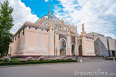 Pavilion on Industrial Square of the Exhibition of Economic Achievements VDNH in Moscow Editorial Stock Photo
