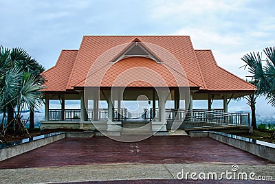 Pavilion with light orange roof Stock Photo