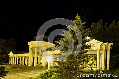 Pavilion of mineral water spring at night - Marianske Lazne - Czech Republic Stock Photo