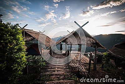 Pavilion for relaxing on Doi Pha Hi, Chiang Rai Province Editorial Stock Photo