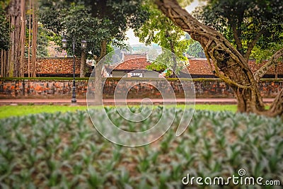Pavilions of the temple of literature seen from outside, Hanoi, Vietnam Stock Photo