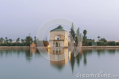 Pavillion on Menara Gardens at Marrakech, Morocco Stock Photo