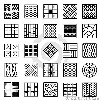 Paving icons set, outline style Vector Illustration