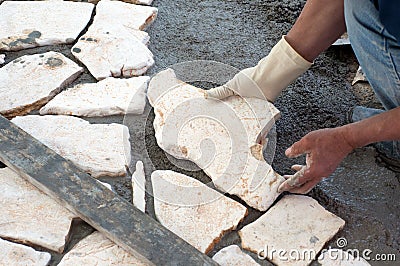 Paving a patio Stock Photo