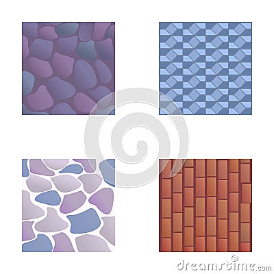 Paving slab icons set cartoon vector. Colorful street tile Vector Illustration