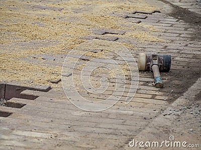 Paving stones relocation on the street Stock Photo