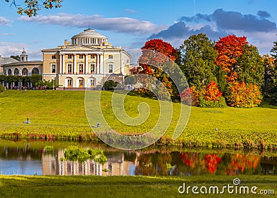 Pavlovsk palace in autumn in Pavlovsky park, Saint Petersburg, Russia Editorial Stock Photo