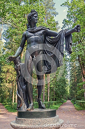 Pavlovsk park. The Old Sylvia (Twelve paths) statues. Apollo. Editorial Stock Photo