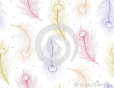 Pavonine Feather peacock, peafowl bird seamless colorful pattern Vector Illustration