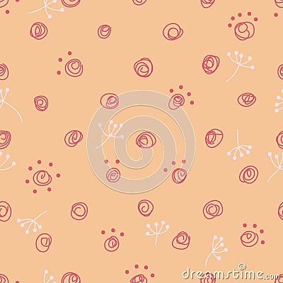 Paw finger dot doddle symmetry dandelion pastel curtain door seamless pattern Vector Illustration