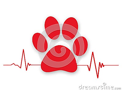 Paw heartbeat -Love Animal Cardiogram Vector Illustration