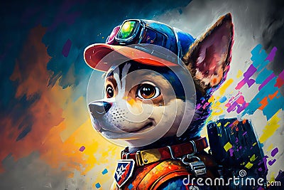 Paw Patrol Chese abstract background acryl painting. Generative ai Stock Photo