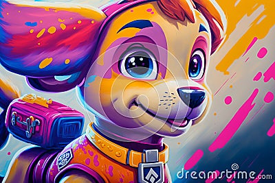 Paw Patrol Skye abstract background acryl painting. Generative ai Stock Photo