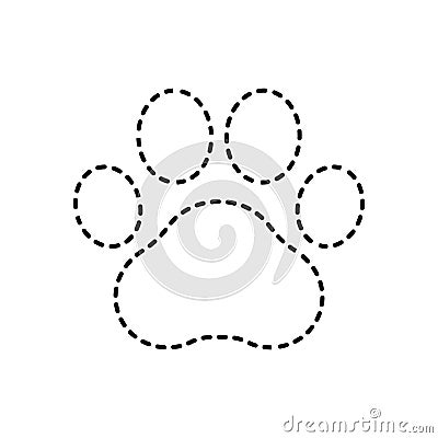 Paw print dog or cat. Pet step. Black silhouette paws isolated on white background prints design. Check footprint animal. Mark Vector Illustration