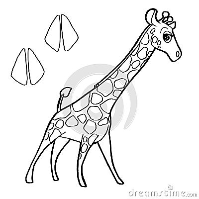 Paw print with giraffe Coloring Pages vector Vector Illustration