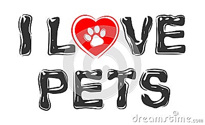 Paw print heart I love pets Vector Illustration