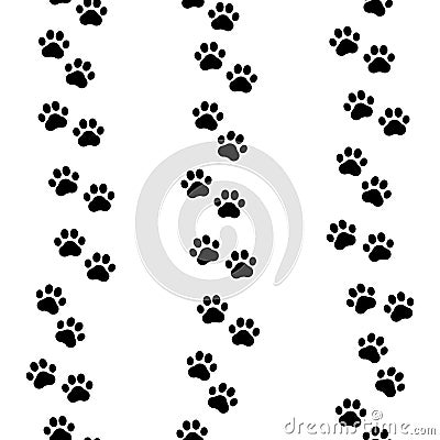 Paw print seamless pattern. Footprints for pets, dog, cat. Pet prints. Foot puppy. Silhouette shape paw. Footprint pet. Animal tra Stock Photo