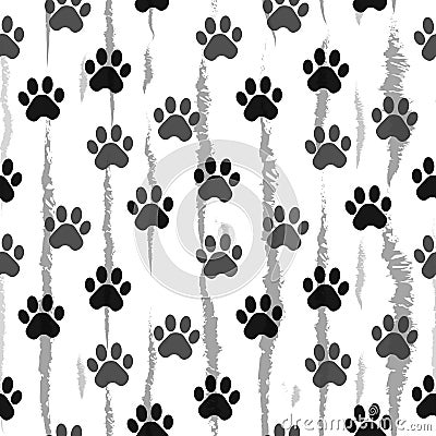Paw print seamless. Traces of Cat Textile Pattern. Cat footprint seamless pattern. Vector seamless Stock Photo