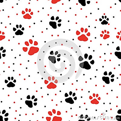 Paw print seamless. Traces of Cat Textile Pattern. Cat footprint seamless pattern. Vector seamless Stock Photo