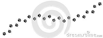 Paw print trail on white background. Vector cat or dog, pawprint walk line path pattern Vector Illustration