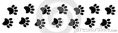 Paw prints animal track footpath stripe banner divider border design element. Stock Photo