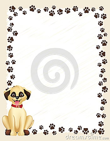 Paw prints border with dog Vector Illustration