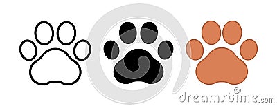 Paw prints. Footprint pet. Dog or cat vector, icon. Foot puppy isolated on white background. Black silhouette paw. Cute shape paw Vector Illustration