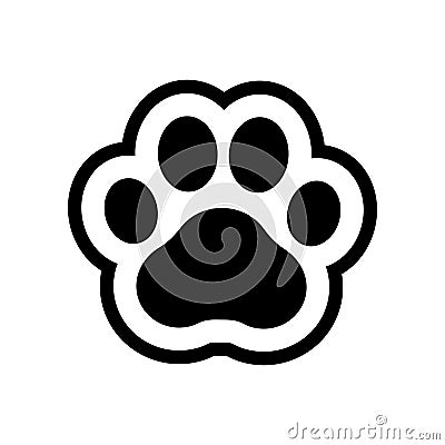 Paw prints. Icon dog and cat. Footprint pet. Foot puppy isolated on white background. Black silhouette shape paw. Cute sticker. Wa Vector Illustration