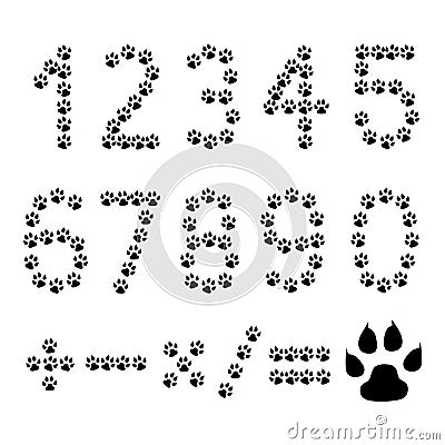 Paw prints numbers - cdr format Vector Illustration