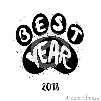 Paw trace with lettering text Best Year. Vector card Vector Illustration