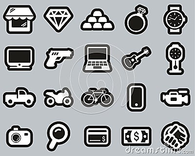 Pawn Shop Or Thrift Store Icons White On Black Sticker Set Big Vector Illustration