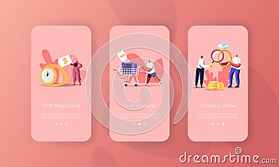 Pawn or Thrift Shop Mobile App Page Onboard Screen Template. Owner Character Looking on Gold Ring with Precious Gem Vector Illustration