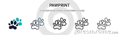 Pawprint icon in filled, thin line, outline and stroke style. Vector illustration of two colored and black pawprint vector icons Vector Illustration